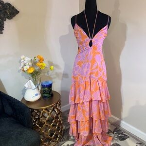 Astr Lavender and Orange Tiered Ruffle Sundress